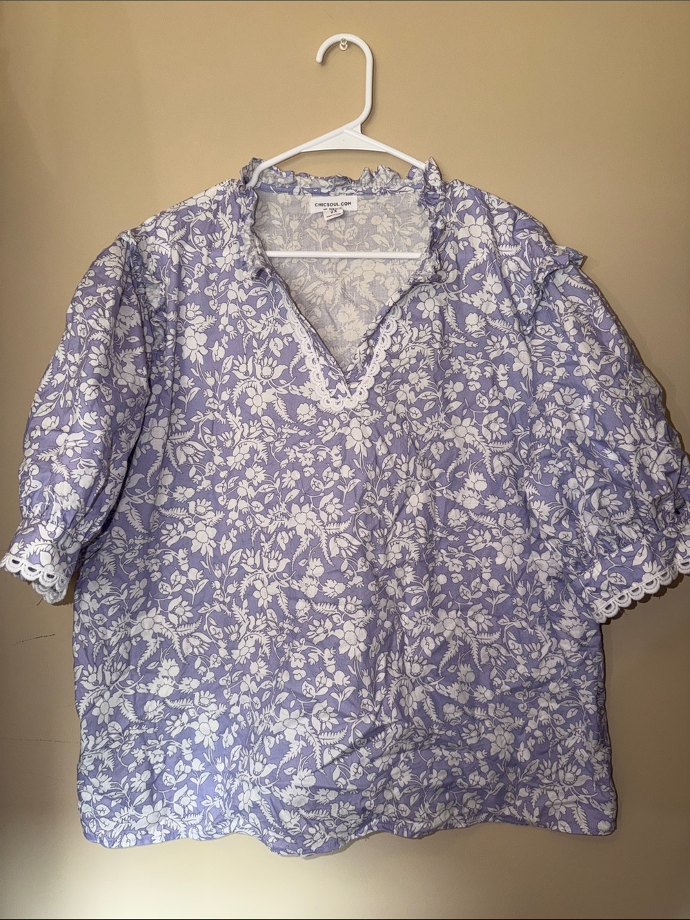 Chic Soul Lavender Floral Cotton Blouse